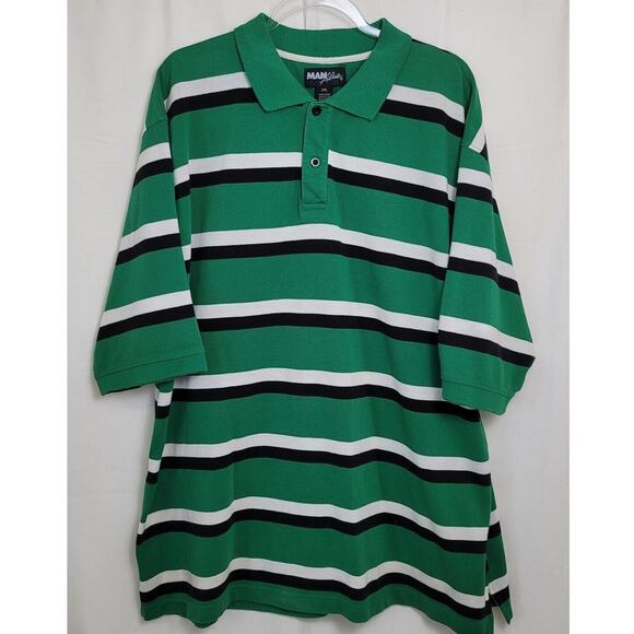 Man Alive Polo Shirt Mens 2XL Green Black White Striped 90s Y2K Urban Streetwear - Picture 1 of 11